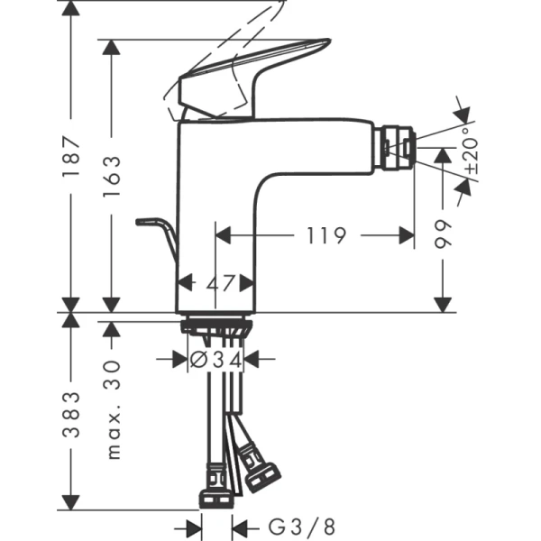 смеситель для биде с донным клапаном hansgrohe logis 71200670