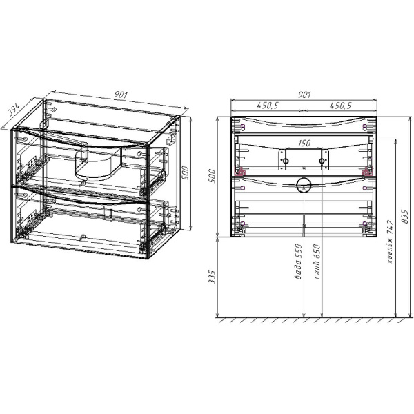 тумба под раковину vincea mia slim 90 vmc-2mc900s1bt подвесная beton