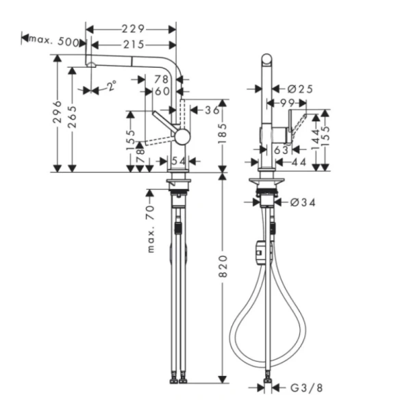 смеситель для кухни hansgrohe talis m54 72808800, сталь