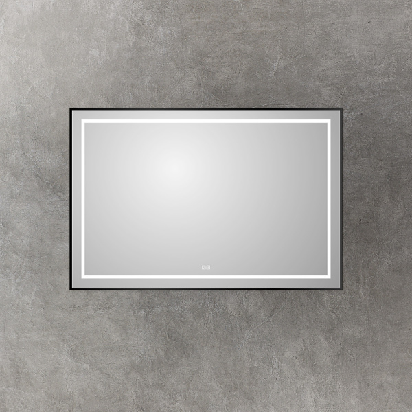 зеркало belbagno kraft 120 spc-kraft-1200-800-led-tch-warm-nero с подсветкой черное с сенсорным выключателем и подогревом