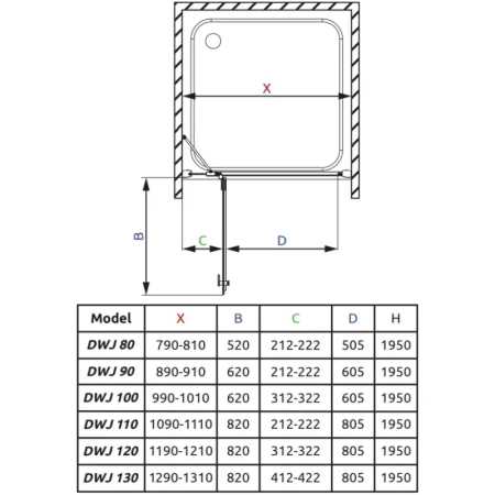 душевая дверь radaway almatea dwj 100 l коричневое