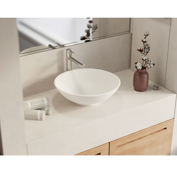 раковина whitecross jade 0703.040040.200 накладная, из искусственного камня, ø40.5 см, белая матовая