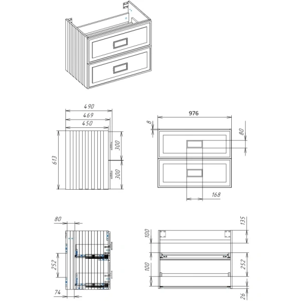 тумба синий матовый 97,6 см la fenice cubo twin fnc-01-cub-bg-100-2