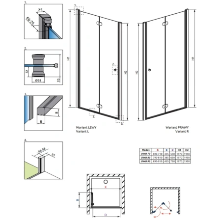 душевая дверь radaway eos dwb 80 right 137813-01-01r прозрачное