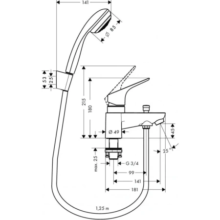 смеситель на борт ванны hansgrohe focus 31521000