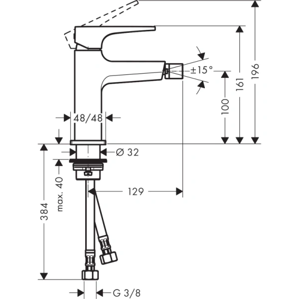 смеситель для биде с донным клапаном hansgrohe metropol 32520990