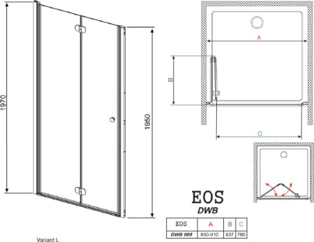 дверь для душевой кабины в нишу radaway eos dwb 90 интимато l