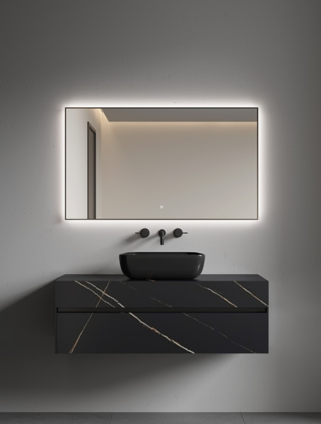 зеркало boheme modern 120x70 543-120-b с подсветкой черное с сенсорным выключателем и подогревом