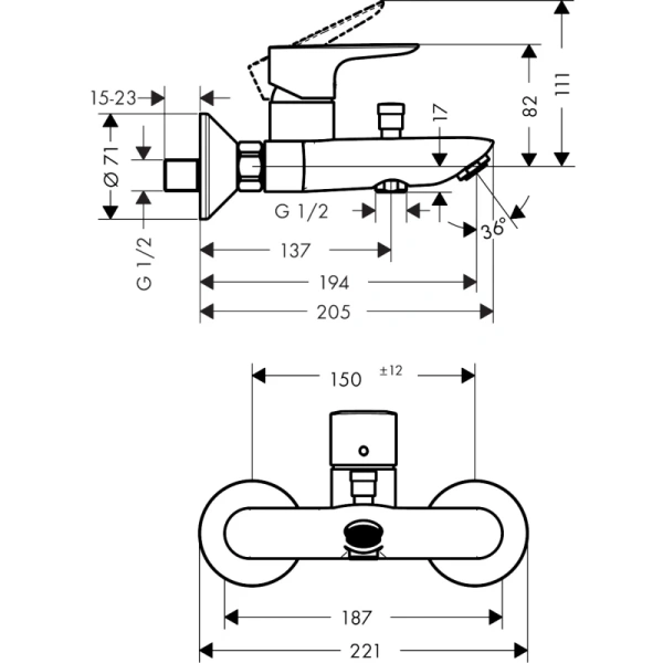 смеситель для ванны hansgrohe talis e 71740700