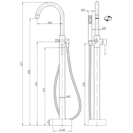 смеситель напольный для ванны abber wasser kreis af8116, хром