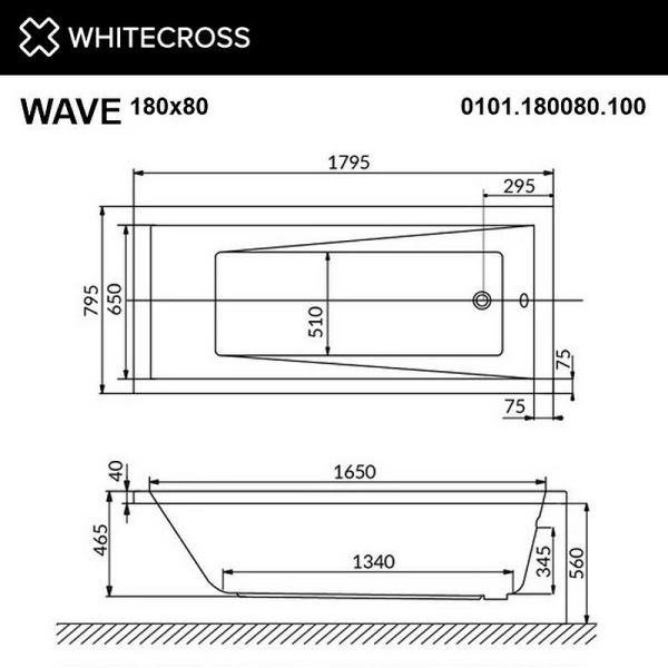 акриловая ванна whitecross wave 180x80 0101.180080.100 без гидромассажа акриловая ванна whitecross wave 180x80 0101.180080.100 без гидромассажа