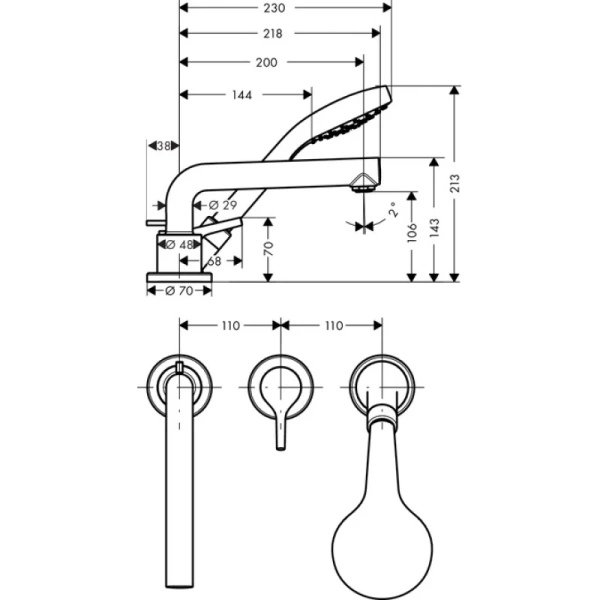 смеситель на борт ванны на 3 отверстия hansgrohe talis s 72416000