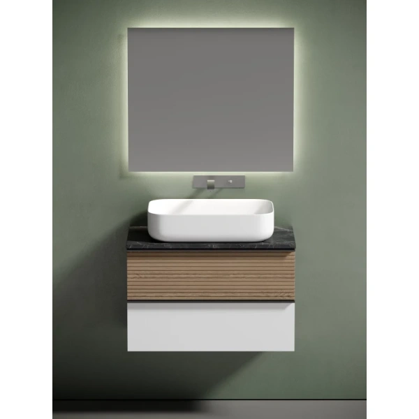 тумба с раковиной sancos delta dl80w + tt80a1 + cn5004 80 см, подвесная, со столешницей, светлый дуб/белый матовый