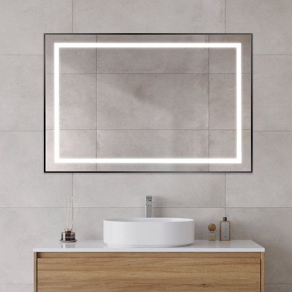 зеркало belbagno kraft 120 spc-kraft-1200-800-sens-nero с подсветкой черное с сенсорным выключателем