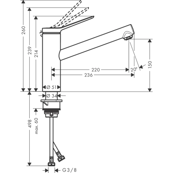 смеситель для кухни coolstart hansgrohe zesis m33 74813000, хром