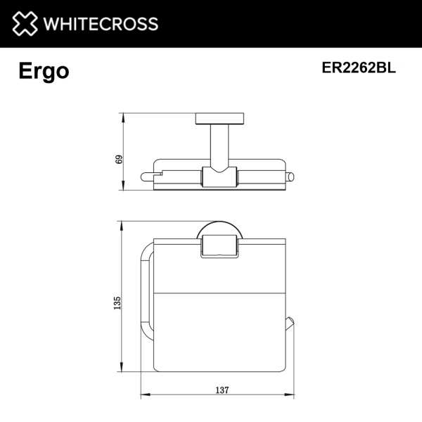 Держатель туалетной бумаги Whitecross Ergo ER2262BL с крышкой, черный мат