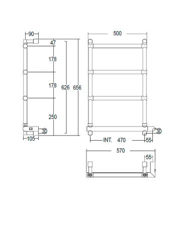 полотенцесушитель электрический margaroli sole 542 box 5424704crnb, 65х57 см цвет хром