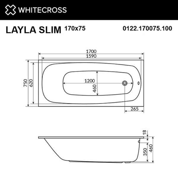 акриловая ванна whitecross layla slim 170x75 0122.170075.100 без гидромассажа акриловая ванна whitecross layla slim 170x75 0122.170075.100 без гидромассажа