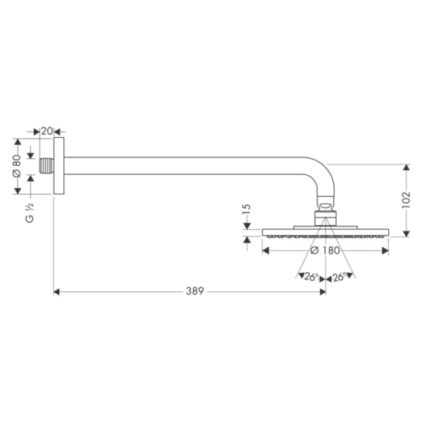 верхний душ hansgrohe raindance s 180 air 1jet, держатель 390 мм, ½’ 27468000