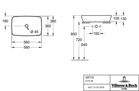 раковина-чаша villeroy&boch artis 58 см 417258bcw5 cedar (кедр)