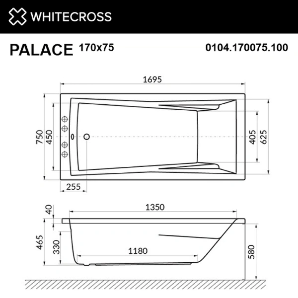 акриловая ванна whitecross palace 170x75 0104.170075.100 без гидромассажа акриловая ванна whitecross palace 170x75 0104.170075.100 без гидромассажа