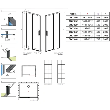 душевая дверь radaway idea black dwj 110 left factory 387015-54-55l прозрачное