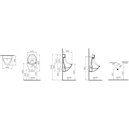писсуар подвесной vitra arkitekt с электронным сенсором, 4106b003-5598