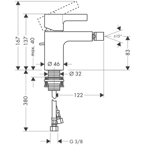 смеситель для биде с донным клапаном hansgrohe metris s 31261000