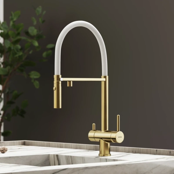 смеситель для кухни sancos imola sc4010bg золото брашированное белый