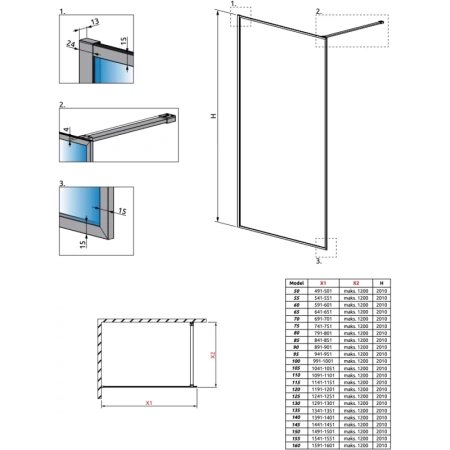 душевая перегородка radaway modo f brushed gunmetal ii 60 10409064-92-01 профиль оружейная сталь матовый, стекло прозрачное