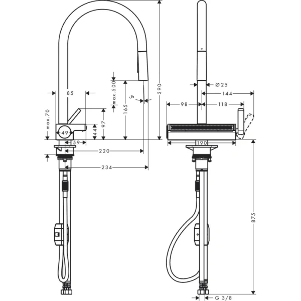 смеситель для кухни hansgrohe aquno select m81 73837670, черный шлифованный хром