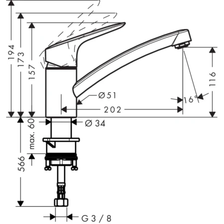 смеситель для кухни 120, coolstart eco hansgrohe logis 71837000, хром