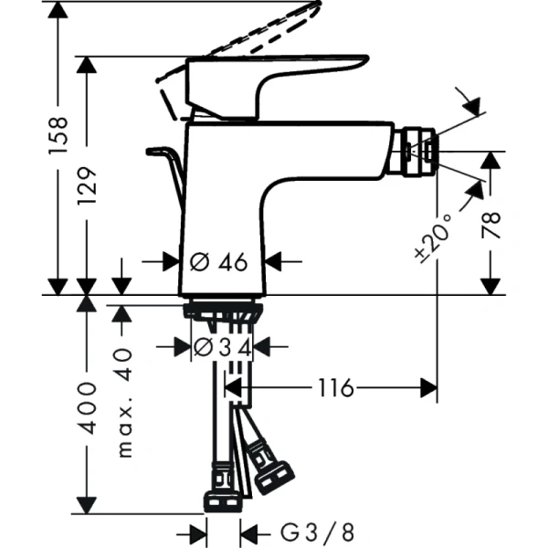 смеситель для биде с донным клапаном hansgrohe talis e 71720340