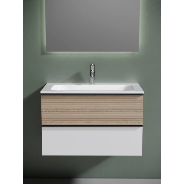 тумба с раковиной sancos delta dl80w + cn7012 81 см, подвесная, светлый дуб/белый матовый