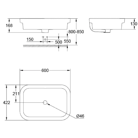 раковина накладная 60x42,2 см grohe eurocosmo 39124001