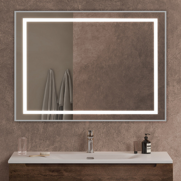 зеркало belbagno kraft 100 spc-kraft-1000-800-sens-al с подсветкой сатин с сенсорным выключателем