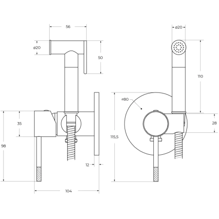 гигиенический душ cezares relax relax-dif-nop со смесителем, черный матовый гигиенический душ cezares relax relax-dif-nop со смесителем, черный матовый