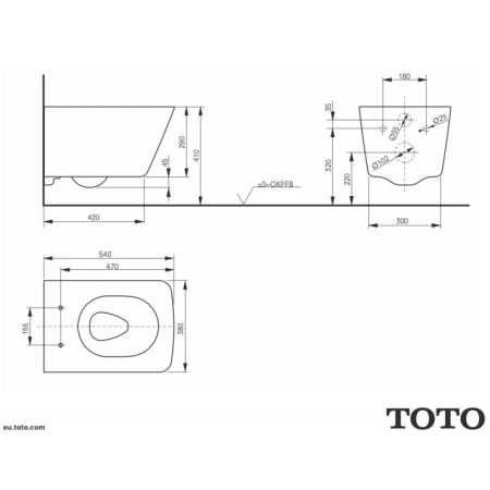 унитаз toto cw532y подвесной, безободковый, без сиденья, белый