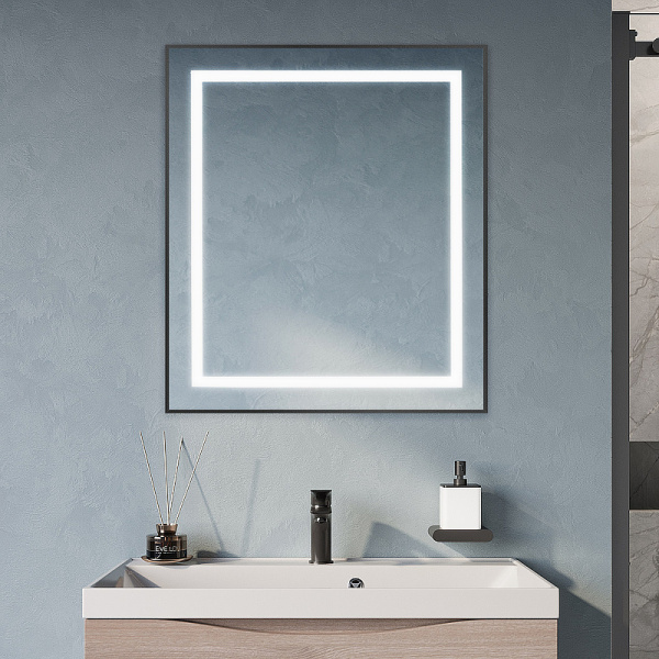 зеркало belbagno kraft 70 spc-kraft-700-800-sens-nero с подсветкой черное с сенсорным выключателем