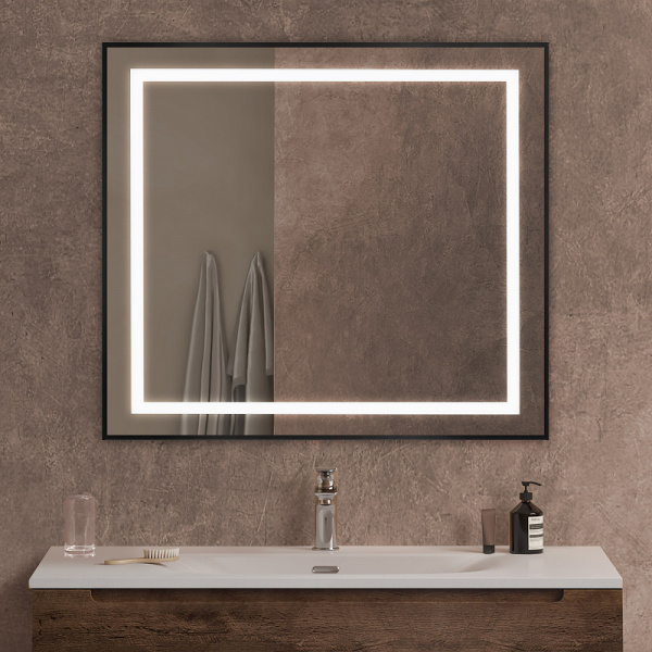 зеркало belbagno kraft 90 spc-kraft-900-800-sens-nero с подсветкой черное с сенсорным выключателем