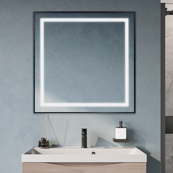 зеркало belbagno kraft 80 spc-kraft-800-800-sens-nero с подсветкой черное с сенсорным выключателем