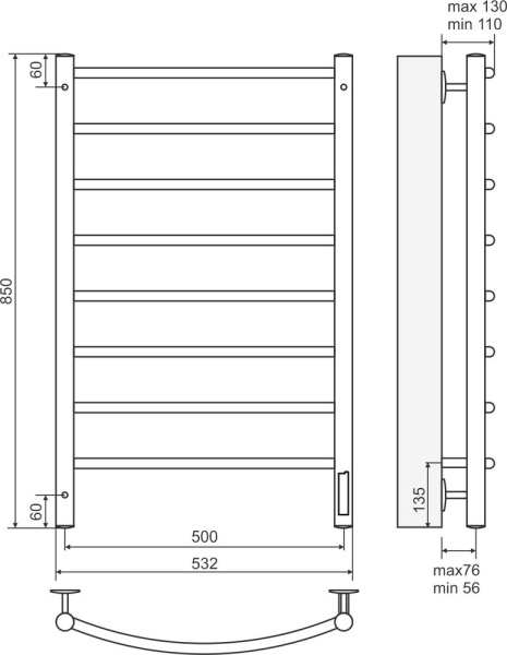 полотенцесушитель электрический terminus классик п8 500x850 4660059930367 цвет черный