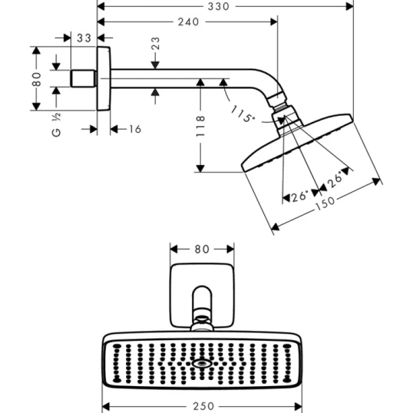 верхний душ hansgrohe raindance e 240 air 1jet, держатель 223 мм, ½’ 27370000
