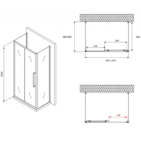 душевой уголок abber schwarzer diamant 100x50 ag30100хh-s50-s50 профиль хром, стекло прозрачное