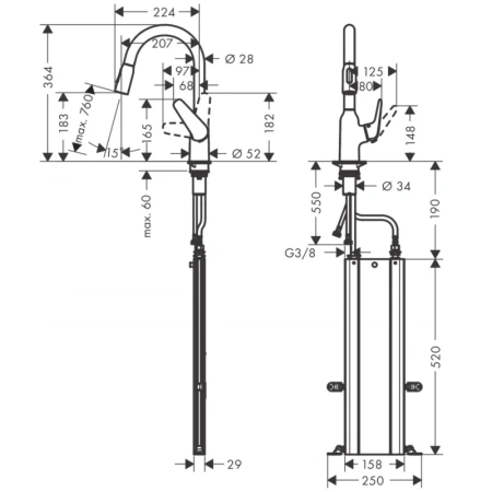 смеситель для кухни hansgrohe focus m42 71821000, хром