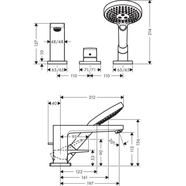 смеситель на борт ванны hansgrohe metropol 32550000