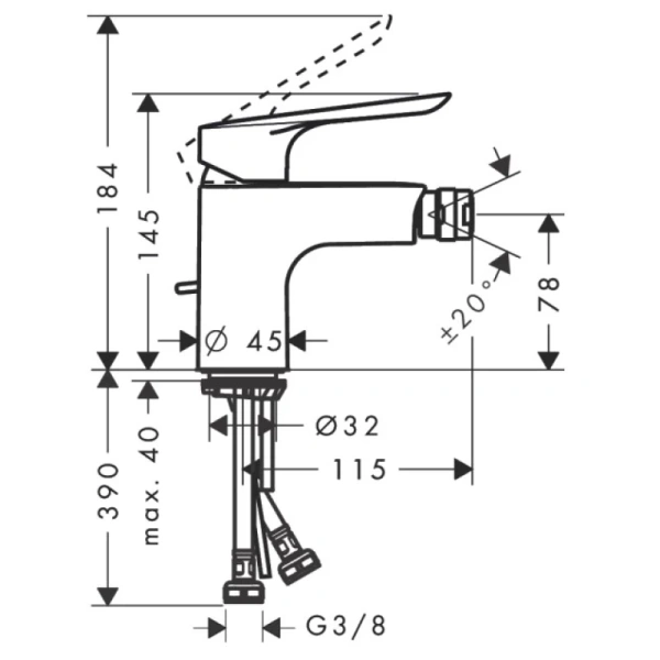 смеситель для биде с донным клапаном hansgrohe logis e 71232000