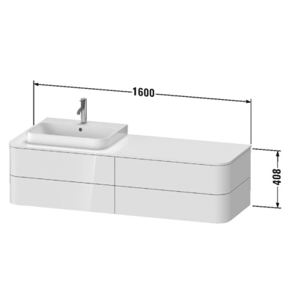 duravit happy d.2 plus столешница 16x1300x550мм для тумбы #hp4934, hp4944, hp4954, hp4963, hp4973 с вырезом под 1 раковину sx, цвет: graphite supermat