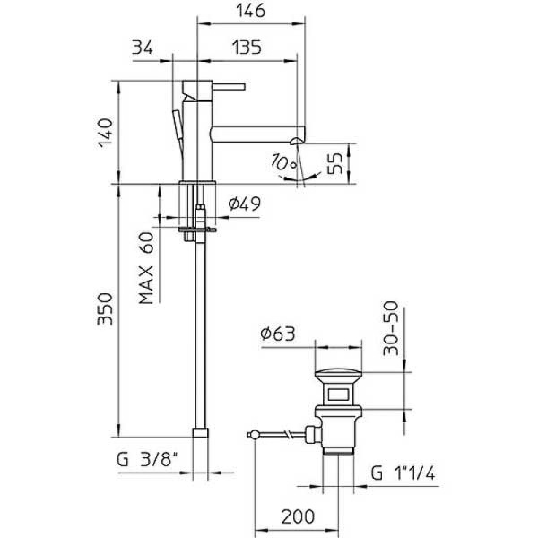 смеситель для раковины bossini oki z005301.073 черный матовый