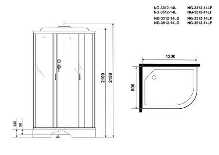 душевая кабина niagara classic 120x80 l ng-3312-14lg с гидромассажем
